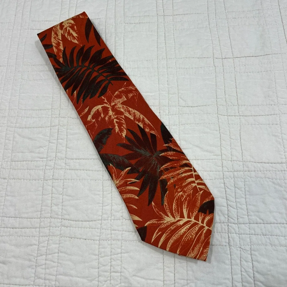 Tommy Bahama Mens Silk Tie Rust Orange Tropical Palm Leaf Botanical Hand Made